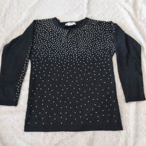 Cocobleu Chic Black Sweater Dolman Sleeve Silver Studs Party Eveningwear Holiday